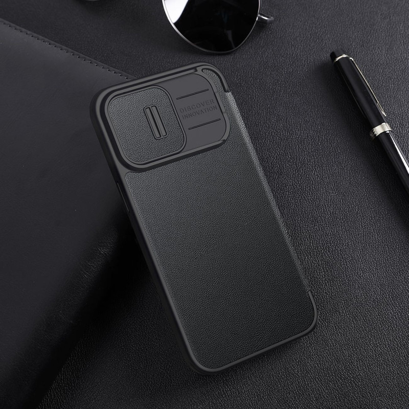 Nillkin Qin odinis Pro dėklas iPhone 14 Pro Max fotoaparato dangtelis dėklo dėklas Flip dėklas žalias