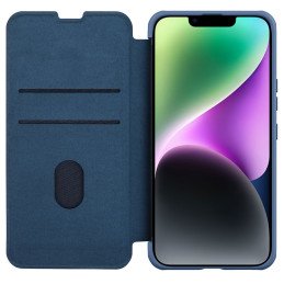 Nillkin Qin Cloth Pro dėklas, skirtas iPhone 14 fotoaparato dangtelio dėklo dėklo dangtelio atverčiamas dėklas mėlynas