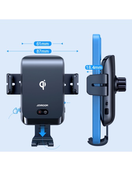 Automobilinis laikiklis su ventiliacinėmis grotelėmis su 15W Qi belaidžiu įkrovikliu Automobilinis laikiklis su ventiliacinėmis grotelėmis su 15W Qi belaidžiu įkrovikliu