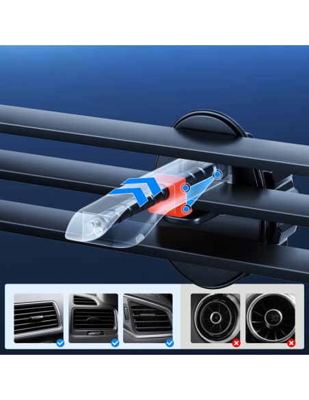 Automobilinis laikiklis su ventiliacinėmis grotelėmis su 15W Qi belaidžiu įkrovikliu Automobilinis laikiklis su ventiliacinėmis grotelėmis su 15W Qi belaidžiu įkrovikliu