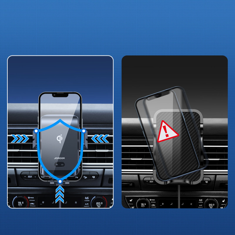 Automobilinis laikiklis su ventiliacinėmis grotelėmis su 15W Qi belaidžiu įkrovikliu