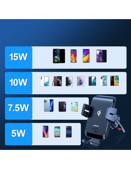 Automobilinis laikiklis su ventiliacinėmis grotelėmis su 15W Qi belaidžiu įkrovikliu Automobilinis laikiklis su ventiliacinėmis grotelėmis su 15W Qi belaidžiu įkrovikliu