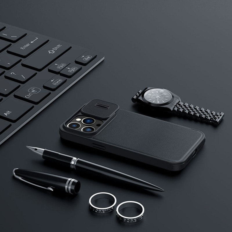 „Nillkin Qin Cloth Pro“ dėklas, skirtas „iPhone 14 Pro“ fotoaparato dangtelio dėklo dėklo dangtelio atverčiamas dėklas m...