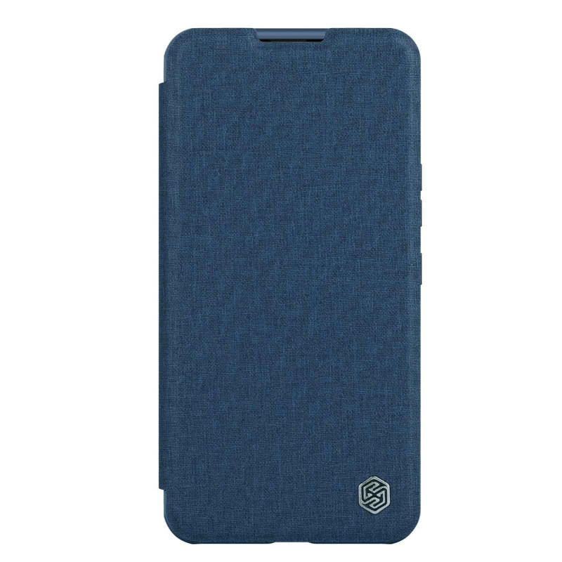 „Nillkin Qin Cloth Pro“ dėklas, skirtas „iPhone 14 Pro Max“ fotoaparato dangtelio dėklas, atverčiamas mėlynas dėklas