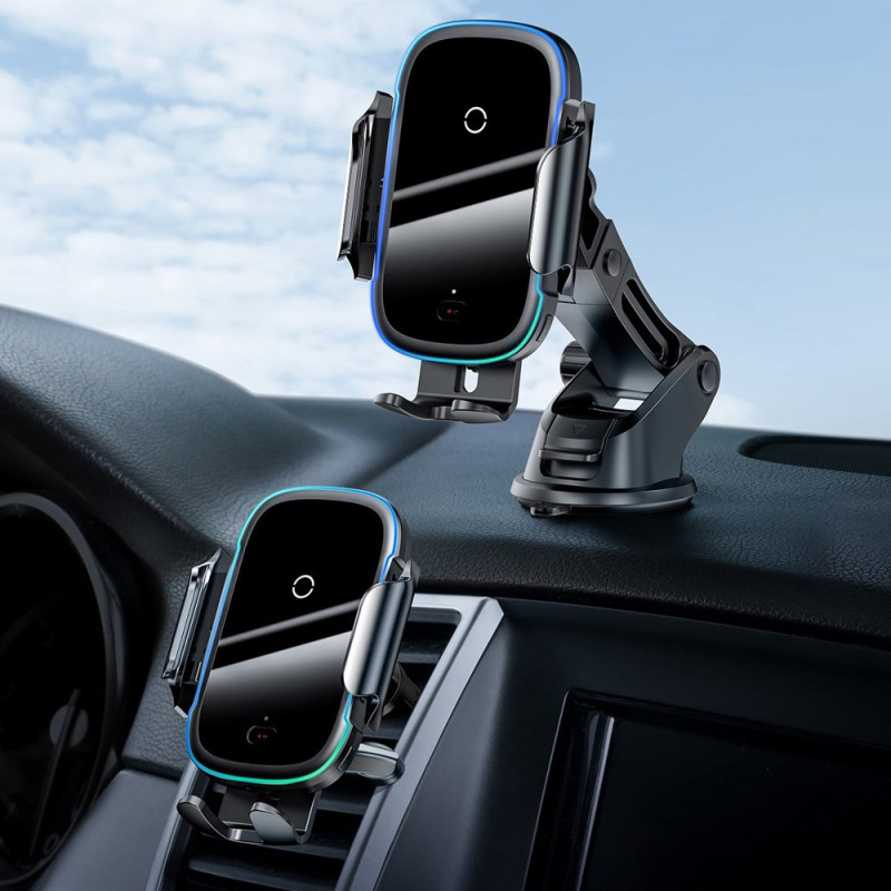 Automatinis elektromobilio laikiklis Qi belaidis įkroviklis 15W juodas
