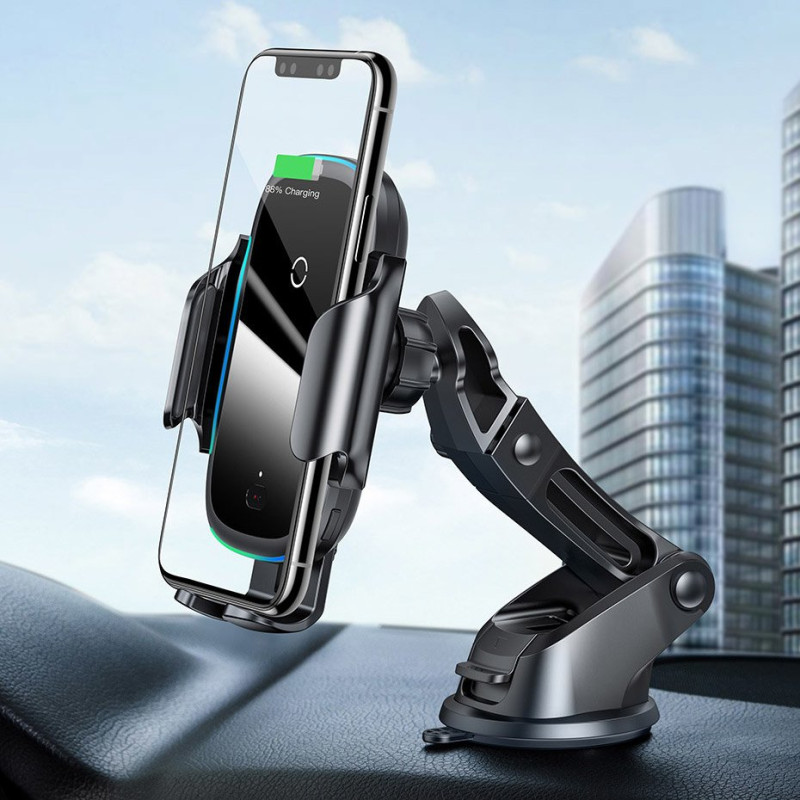 Automatinis elektromobilio laikiklis Qi belaidis įkroviklis 15W juodas