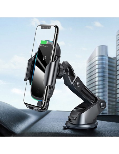 Automatinis elektromobilio laikiklis Qi belaidis įkroviklis 15W juodas Automatinis elektromobilio laikiklis Qi belaidis įkroviklis 15W juodas