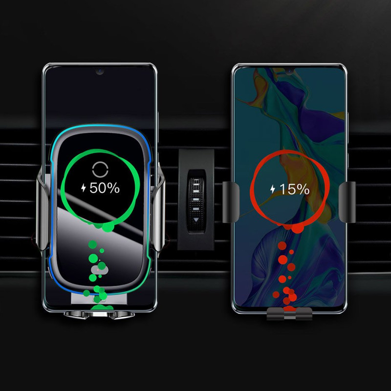 Automatinis elektromobilio laikiklis Qi belaidis įkroviklis 15W juodas
