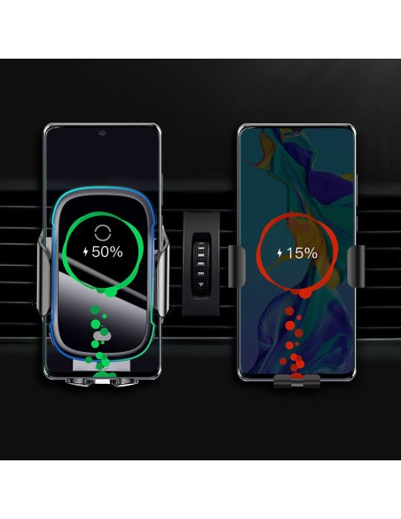 Automatinis elektromobilio laikiklis Qi belaidis įkroviklis 15W juodas Automatinis elektromobilio laikiklis Qi belaidis įkroviklis 15W juodas