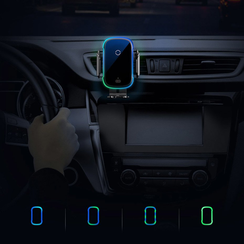 Automatinis elektromobilio laikiklis Qi belaidis įkroviklis 15W juodas