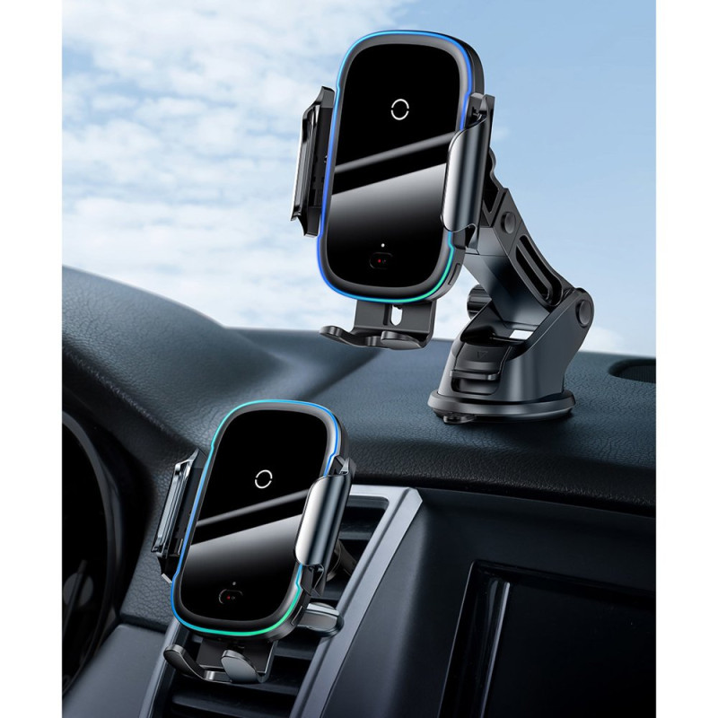 Automatinis elektromobilio laikiklis Qi belaidis įkroviklis 15W juodas