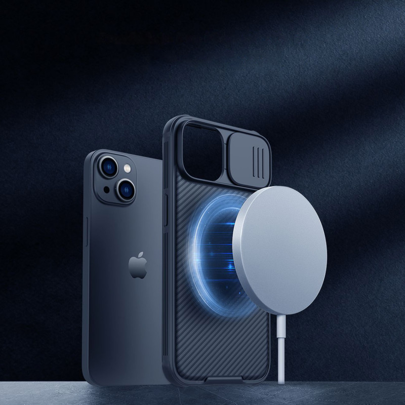 Nillkin CamShield Pro magnetinis dėklas iPhone 14 dangtelio kameros apsauga mėlyna (su MagSafe)