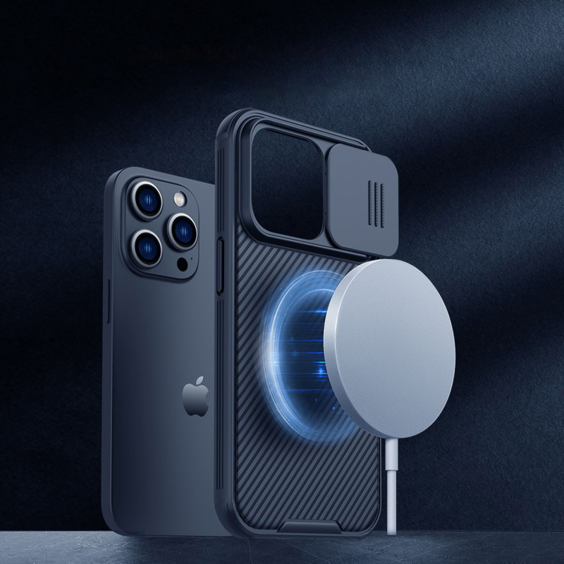 Nillkin CamShield Pro magnetinis dėklas iPhone 14 Pro dangtelio kameros apsauga mėlyna (su MagSafe)