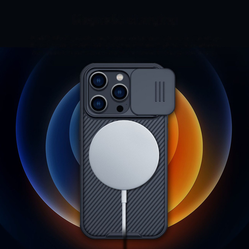 Nillkin CamShield Pro magnetinis dėklas iPhone 14 Pro dangtelio kameros apsauga mėlyna (su MagSafe)