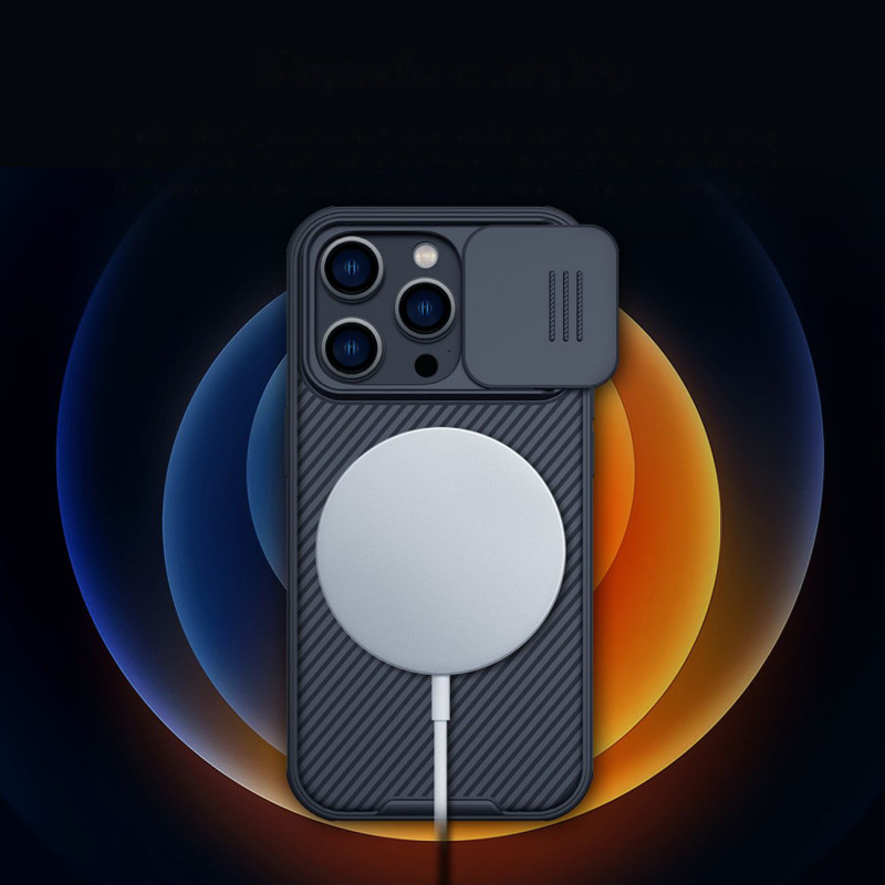 Nillkin CamShield Pro magnetinis dėklas iPhone 14 Pro Max dangtelio kameros apsauga mėlyna (su MagSafe)