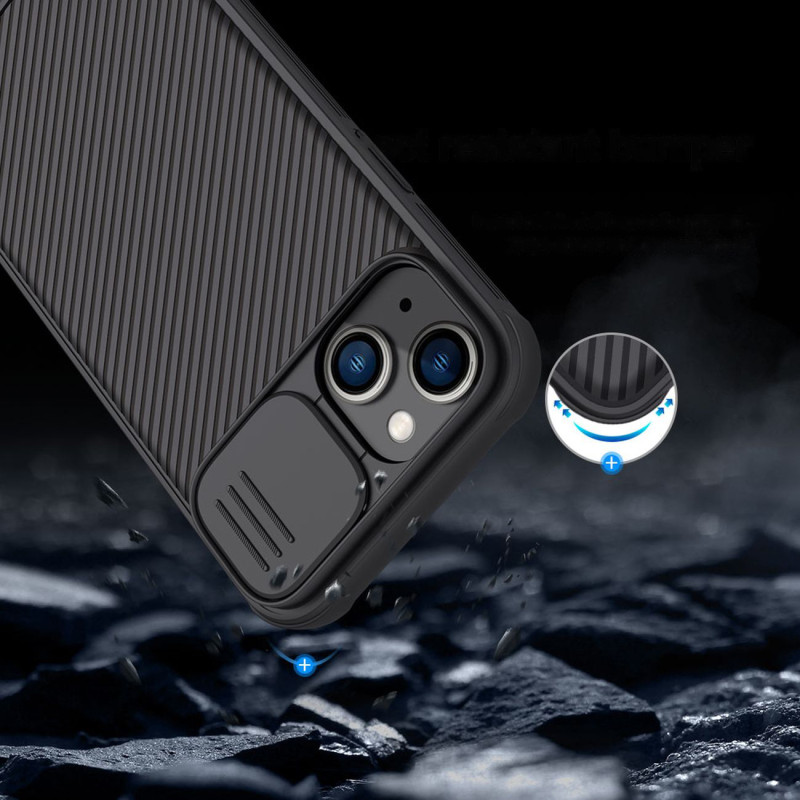 Nillkin CamShield Pro Case iPhone 14 / iPhone 13 Šarvuotos dangtelio kameros apsauga juoda