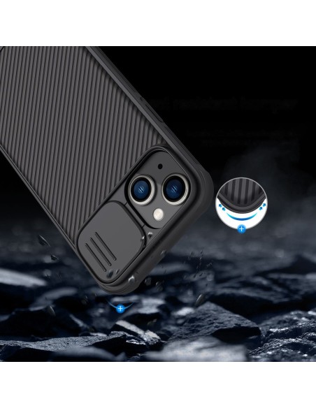 Nillkin CamShield Pro Case iPhone 14 / iPhone 13 Šarvuotos dangtelio kameros apsauga juoda Nillkin CamShield Pro Case iPhone 14 / iPhone 13 Šarvuotos dangtelio kameros apsauga juoda