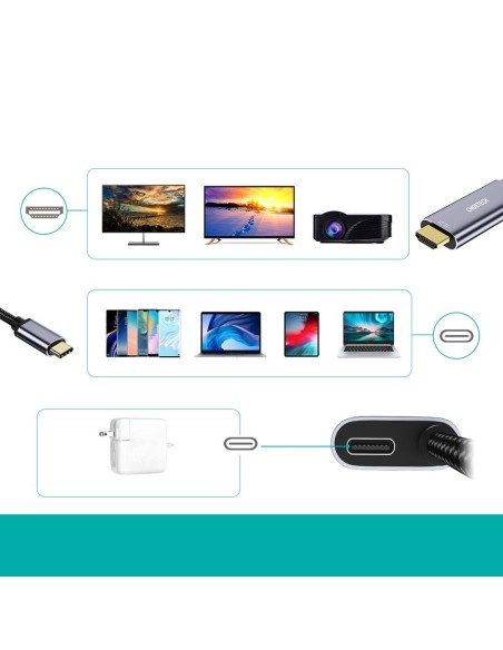 Adapteris USB Type C – HDMI 4K + USB Type C PD, skirtas MacBook PC 1,8m pilkas Adapteris USB Type C – HDMI 4K + USB Type C PD, skirtas MacBook PC 1,8m pilkas