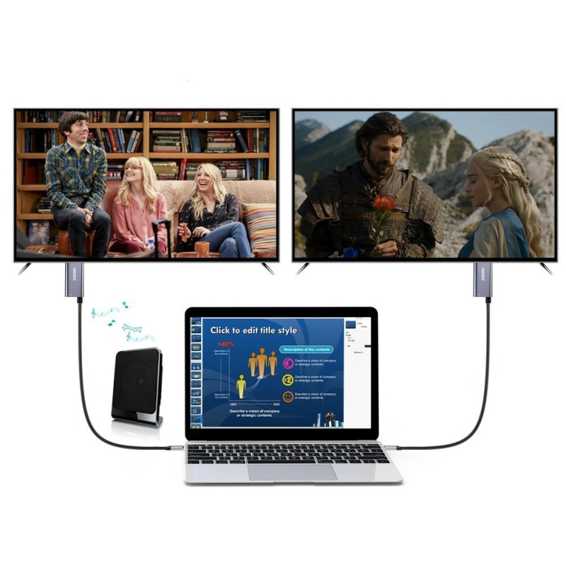 Adapteris USB Type C – HDMI 4K + USB Type C PD, skirtas MacBook PC 1,8m pilkas