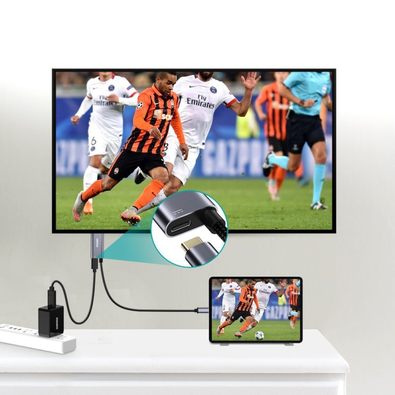 Adapteris USB Type C – HDMI 4K + USB Type C PD, skirtas MacBook PC 1,8m pilkas