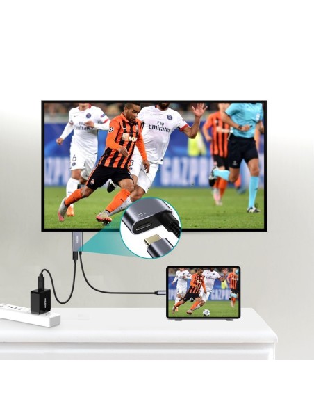 Adapteris USB Type C – HDMI 4K + USB Type C PD, skirtas MacBook PC 1,8m pilkas Adapteris USB Type C – HDMI 4K + USB Type C PD, skirtas MacBook PC 1,8m pilkas