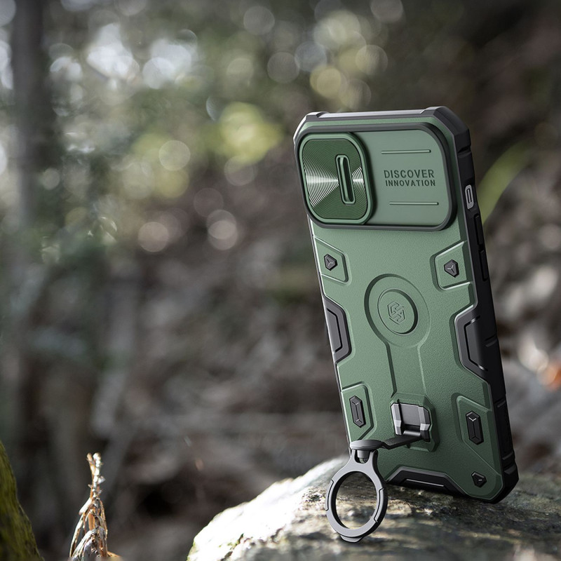 Nillkin CamShield Armor Pro Case iPhone 14 dėklo šarvuotas dangtelis su fotoaparato dangtelio žiedo stovu mėlynas