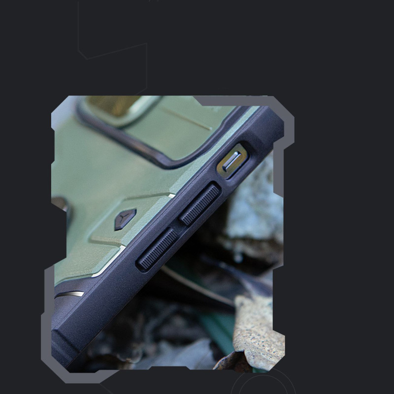 Nillkin CamShield Armor Pro Case iPhone 14 dėklo šarvuotas dangtelis su fotoaparato dangtelio žiedo stovu mėlynas