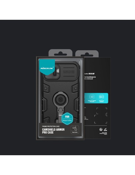 Nillkin CamShield Armor Pro Case iPhone 14 Plus šarvuotas dangtelis su fotoaparato dangtelio žiedo stovu mėlynas