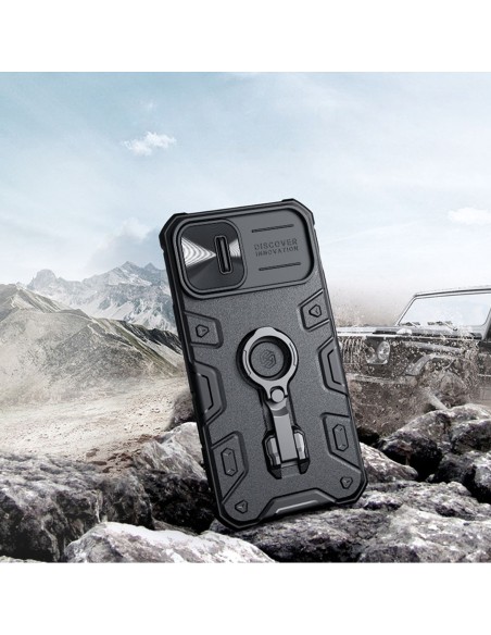 Nillkin CamShield Armor Pro Case iPhone 14 Plus šarvuotas dangtelis su fotoaparato dangtelio žiedo stovu mėlynas