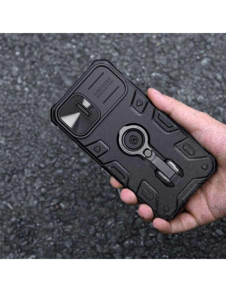 Nillkin CamShield Armor Pro Case iPhone 14 Plus šarvuotas dangtelis su fotoaparato dangtelio žiedo stovu mėlynas