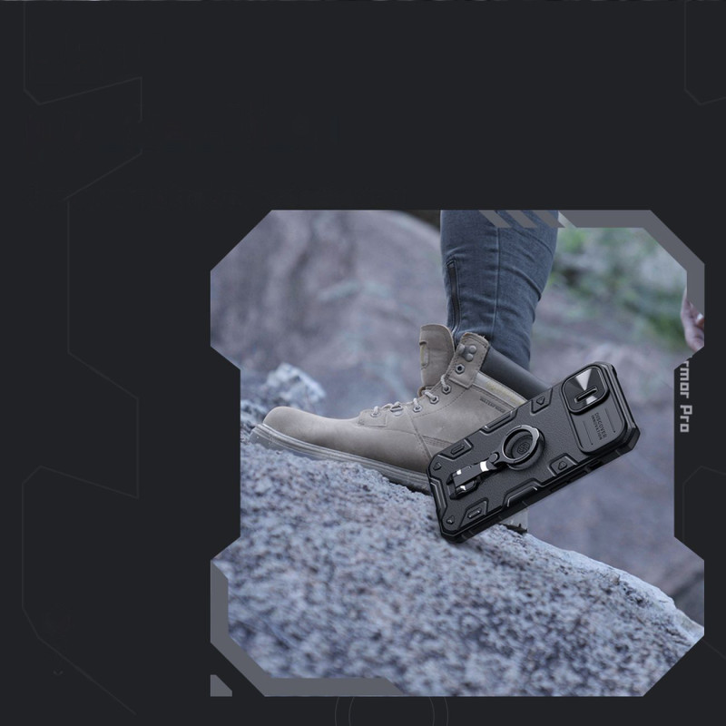 Nillkin CamShield Armor Pro Case iPhone 14 Plus šarvuotas dangtelis su fotoaparato dangtelio žiedo stovu mėlynas