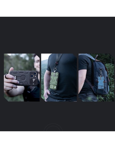 Nillkin CamShield Armor Pro Case iPhone 14 Plus šarvuotas dangtelis su fotoaparato dangtelio žiedo stovu mėlynas