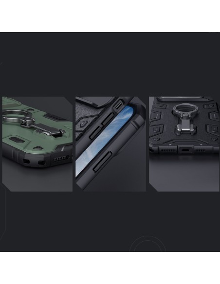 Nillkin CamShield Armor Pro Case iPhone 14 Plus šarvuotas dangtelis su fotoaparato dangtelio žiedo stovu mėlynas