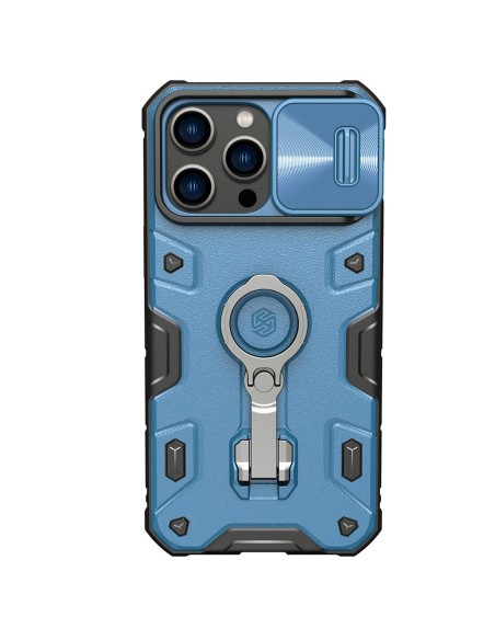 Nillkin CamShield Armor Pro Case iPhone 14 Pro Max šarvuotas dangtelis su fotoaparato dangtelio žiedo stovu mėlynas Nillkin CamShield Armor Pro Case iPhone 14 Pro Max šarvuotas dangtelis su fotoaparato dangtelio žiedo stovu mėlynas