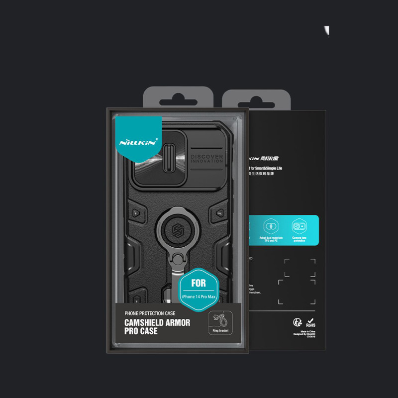 Nillkin CamShield Armor Pro Case iPhone 14 Pro Max šarvuotas dangtelis su fotoaparato dangtelio žiedo stovu mėlynas