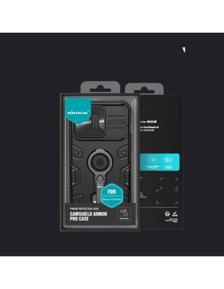 Nillkin CamShield Armor Pro Case iPhone 14 Pro Max šarvuotas dangtelis su fotoaparato dangtelio žiedo stovu mėlynas Nillkin CamShield Armor Pro Case iPhone 14 Pro Max šarvuotas dangtelis su fotoaparato dangtelio žiedo stovu mėlynas