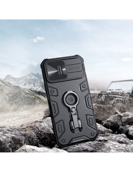 Nillkin CamShield Armor Pro Case iPhone 14 Pro Max šarvuotas dangtelis su fotoaparato dangtelio žiedo stovu mėlynas Nillkin CamShield Armor Pro Case iPhone 14 Pro Max šarvuotas dangtelis su fotoaparato dangtelio žiedo stovu mėlynas