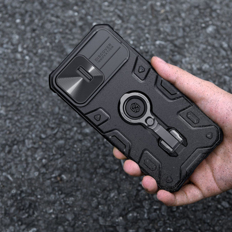 Nillkin CamShield Armor Pro Case iPhone 14 Pro Max šarvuotas dangtelis su fotoaparato dangtelio žiedo stovu mėlynas