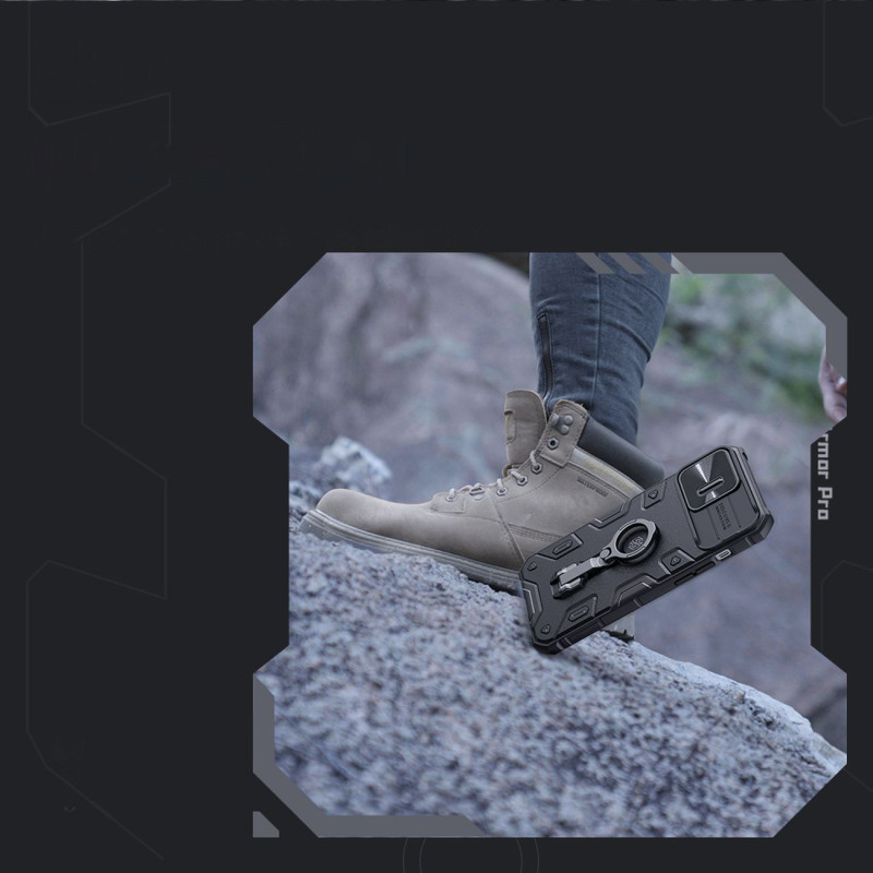 Nillkin CamShield Armor Pro Case iPhone 14 Pro Max šarvuotas dangtelis su fotoaparato dangtelio žiedo stovu mėlynas