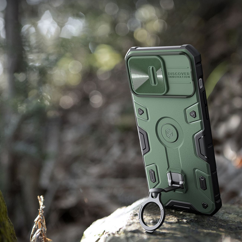 Nillkin CamShield Armor Pro Case iPhone 14 Pro Max šarvuotas dangtelis su fotoaparato dangtelio žiedo stovu mėlynas