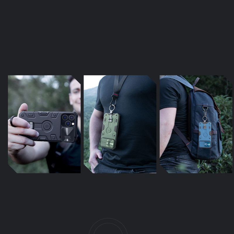 Nillkin CamShield Armor Pro Case iPhone 14 Pro Max šarvuotas dangtelis su fotoaparato dangtelio žiedo stovu mėlynas