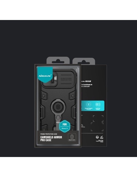 Nillkin CamShield Armor Pro magnetinis dėklas iPhone 14 MagSafe šarvuotas dangtelio stovo žiedas juodas Nillkin CamShield Armor Pro magnetinis dėklas iPhone 14 MagSafe šarvuotas dangtelio stovo žiedas juodas
