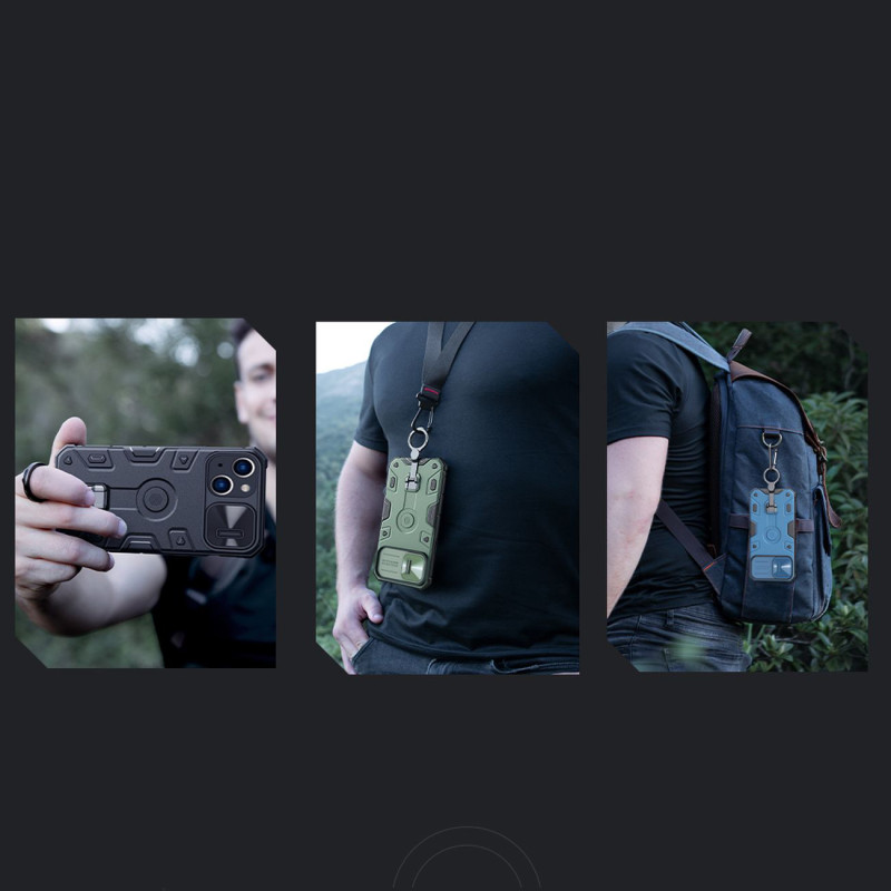 Nillkin CamShield Armor Pro magnetinis dėklas iPhone 14 MagSafe šarvuotas dangtelio stovo žiedas juodas