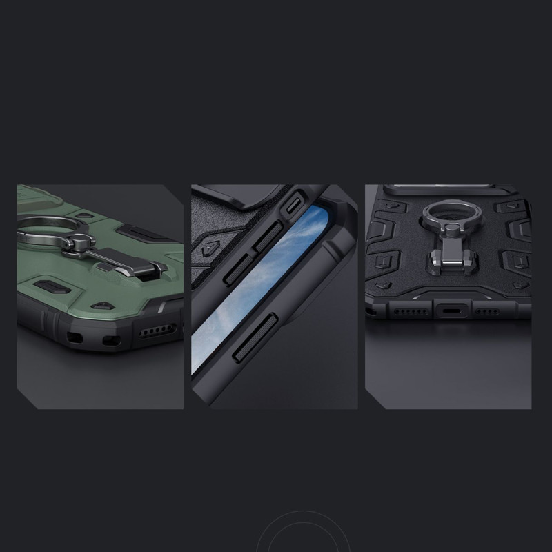 Nillkin CamShield Armor Pro magnetinis dėklas iPhone 14 MagSafe šarvuotas dangtelio stovo žiedas juodas