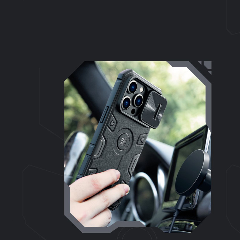 Nillkin CamShield Armor Pro magnetinis dėklas iPhone 14 Pro Magnetic MagSafe dangtelis su fotoaparato apsauga mėlyna