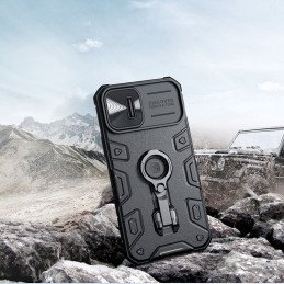 Nillkin CamShield Armor Pro magnetinis dėklas iPhone 14 Plus MagSafe šarvuotos dangtelio stovo žiedas juodas