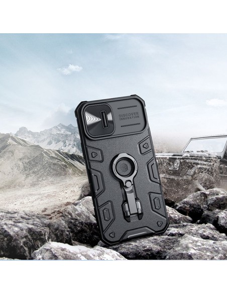 Nillkin CamShield Armor Pro magnetinis dėklas iPhone 14 Plus MagSafe šarvuotos dangtelio stovo žiedas juodas Nillkin CamShield Armor Pro magnetinis dėklas iPhone 14 Plus MagSafe šarvuotos dangtelio stovo žiedas juodas