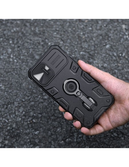 Nillkin CamShield Armor Pro magnetinis dėklas iPhone 14 Plus MagSafe šarvuotos dangtelio stovo žiedas juodas Nillkin CamShield Armor Pro magnetinis dėklas iPhone 14 Plus MagSafe šarvuotos dangtelio stovo žiedas juodas