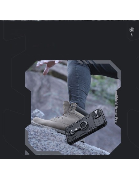 Nillkin CamShield Armor Pro magnetinis dėklas iPhone 14 Plus MagSafe šarvuotos dangtelio stovo žiedas juodas Nillkin CamShield Armor Pro magnetinis dėklas iPhone 14 Plus MagSafe šarvuotos dangtelio stovo žiedas juodas