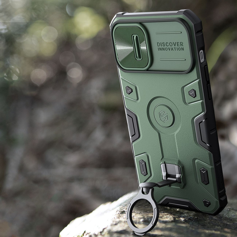 Nillkin CamShield Armor Pro magnetinis dėklas iPhone 14 Plus MagSafe šarvuotos dangtelio stovo žiedas juodas